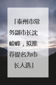 泰州市常务副市长沈峻峰，拟推荐提名为市长人选